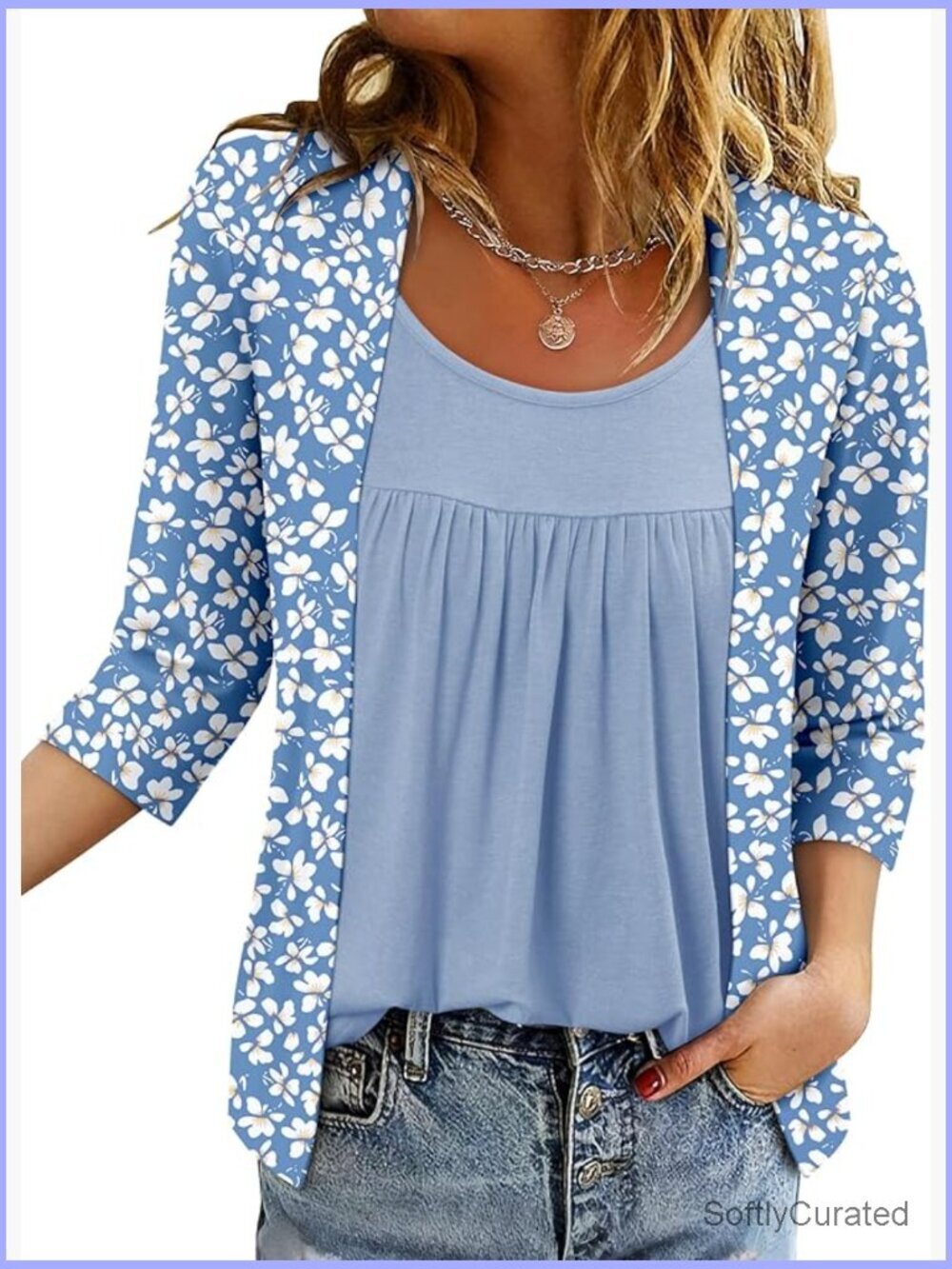 Lightweight Flowy Tunic Top 3/4 Sleeve U-Neck Blouse Casual Dressy S-3XL